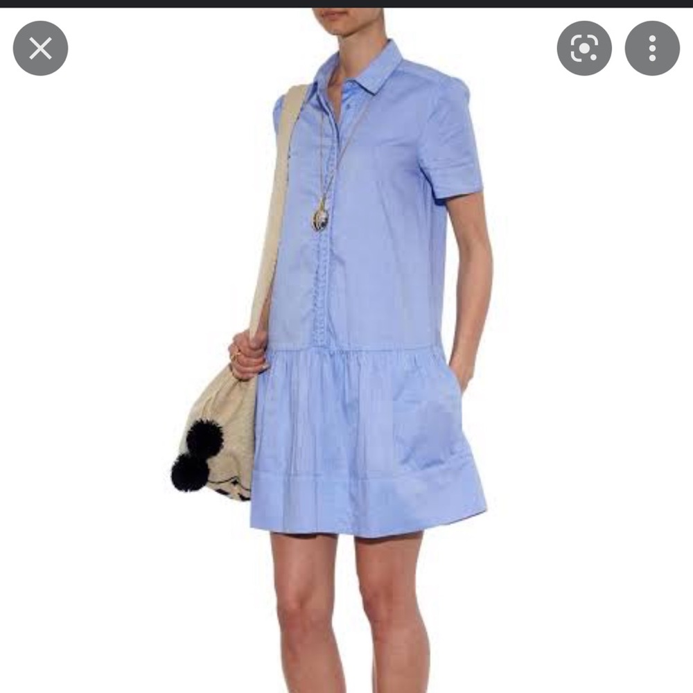 Athe Vanessa Bruno Coralie Cotton-Poplin Braided Placket Blue Drop-waist dress - Picture 2 of 8